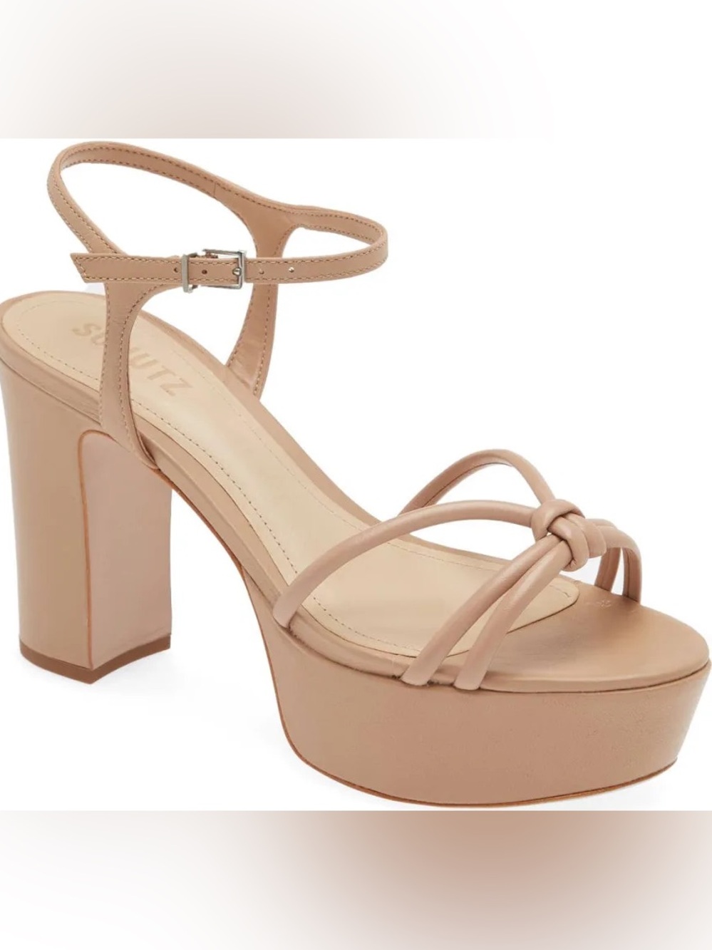 Schutz Kelsie True Beige Leather Strappy Platform Block Heel Sandals 9.5 NWOT